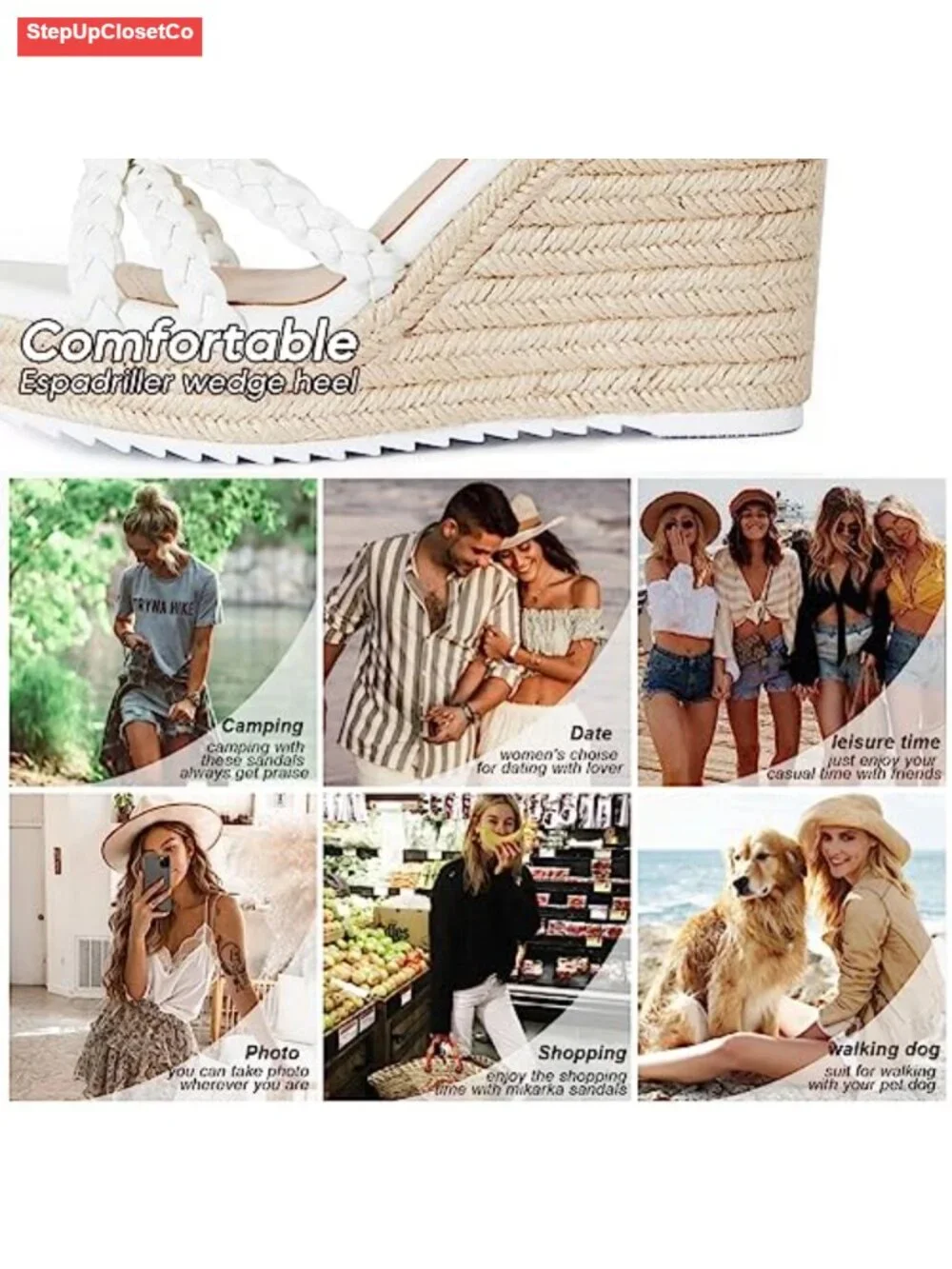 Wedge Sandals with Braided Bow, PU Insole, Non-Slip Rubber Sole, Ankle Strap,